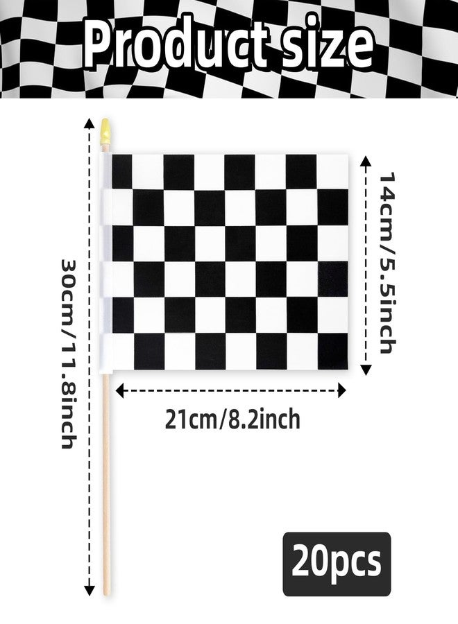Geodurn Pack of 20, Handheld Racing Checkered Flags 5x8 Inch - Small Black and White Flags on Wooden Sticks with Gold Spear Top, Mini Finish Line Flag for Racing Theme Party, Sports Events, and Decorations - Image 2